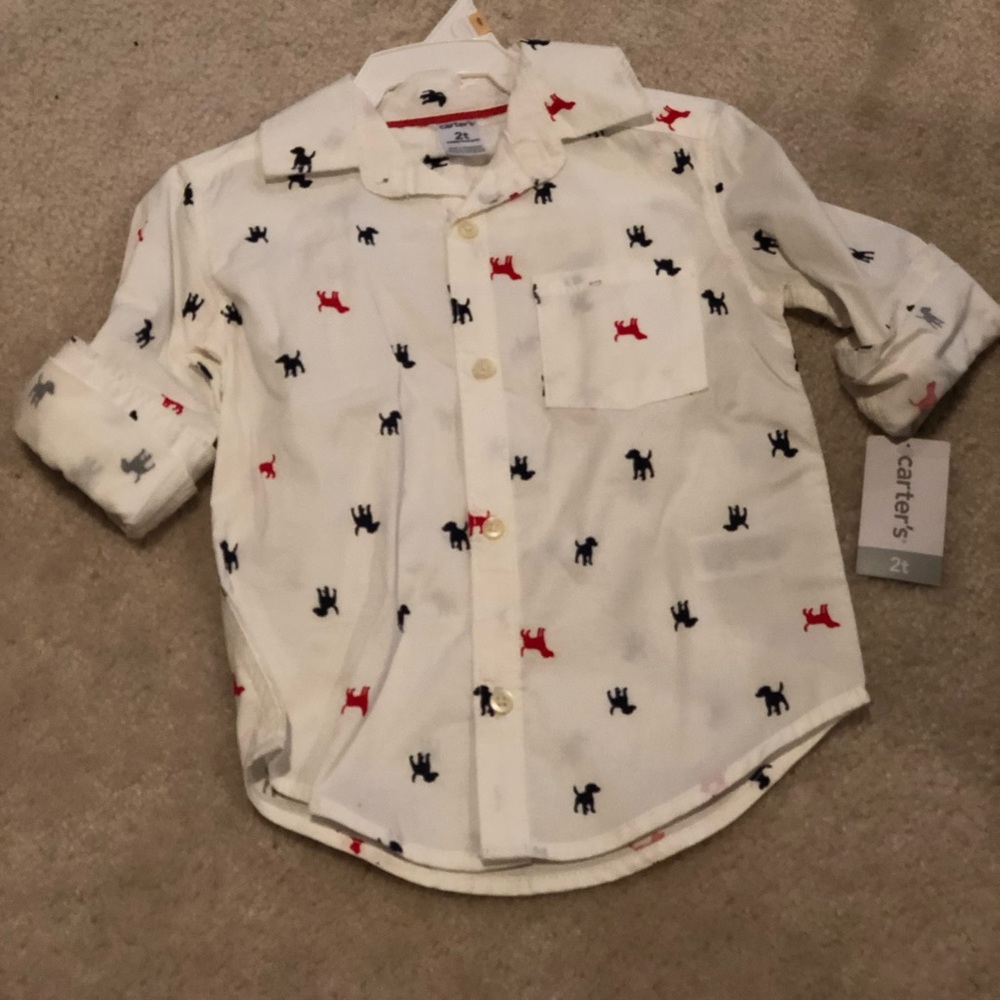 Carter’s Dog Print Short-Sleeve Button-Down 2T*NWT